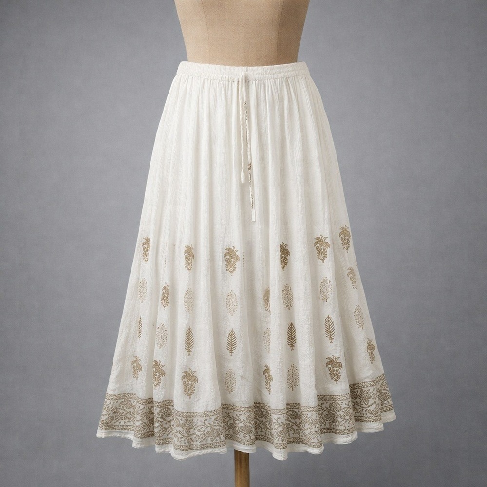 Vintage Y2K Boho Maxi Skirt L White Prairie Cottagecore Fairy Festival Ethereal